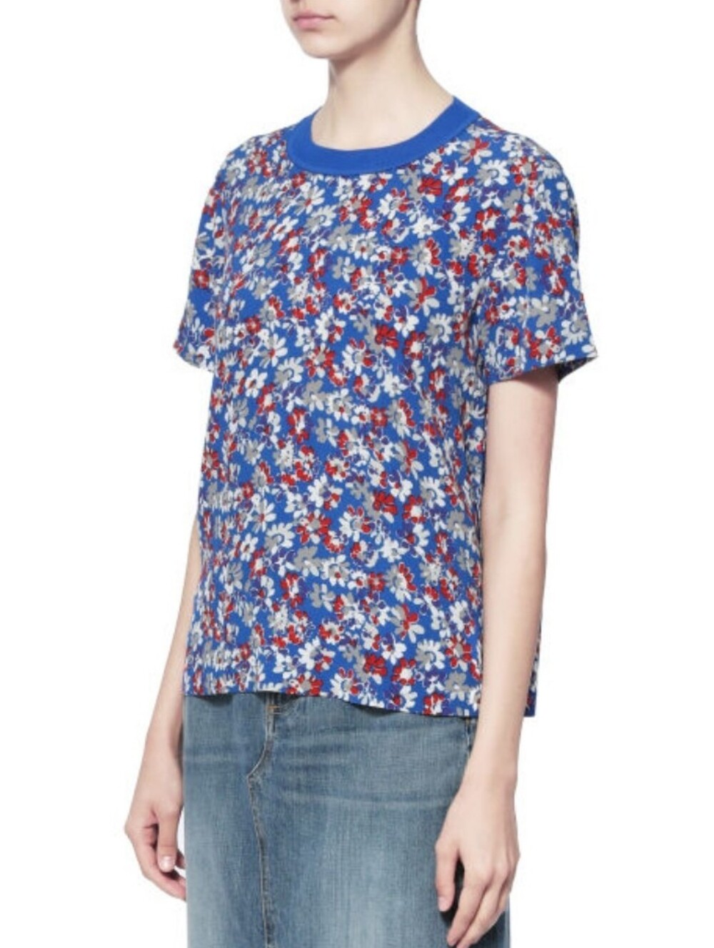 rag & bone Blue Sloane Floral Short-Sleeve Crewneck Tee Womens Large